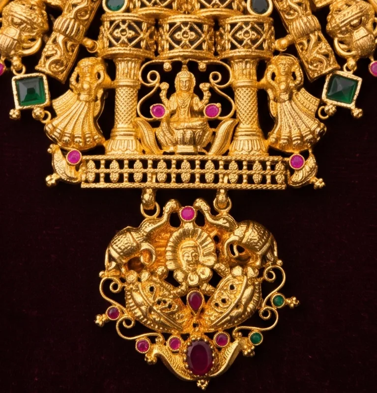 Temple Mandapam Set, the temple pendant up close