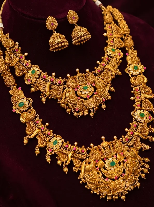 Peacock Nakshi Set, the haram and necklace from the side