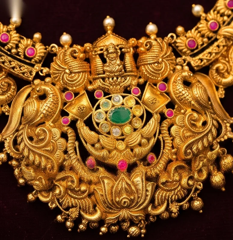 Peacock Nakshi Set, the pendant up close