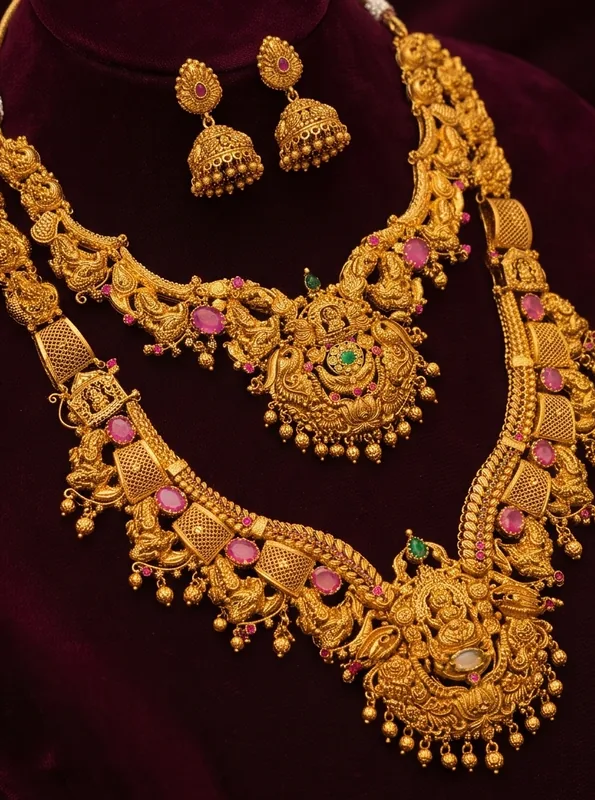 Lakshmi Ruby Set, the haram and necklace from the side