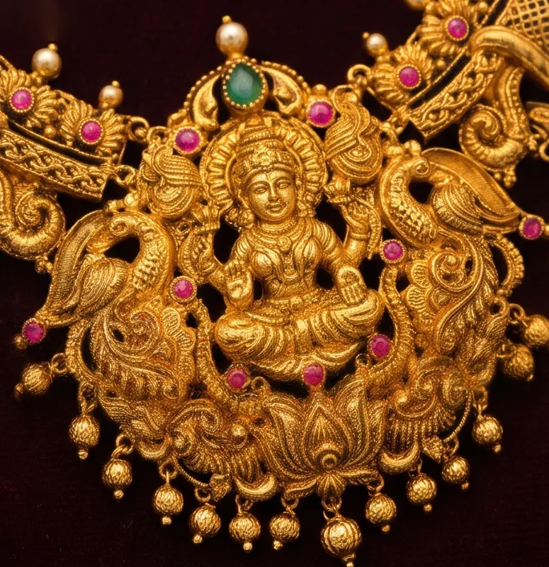 Lakshmi Ruby Set, the Lakshmi pendant up close
